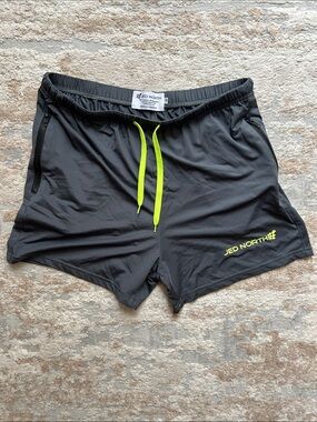 Jed North Charcoal Athletic Shorts with Neon Yellow Drawstring, 3” inseam